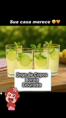 Lindoooo Jogo 6 Copos Altos Com Borda Dourada Em Vidro 370ml #coposbebidas #copos  #bordadourada #jogodecopos #casa 
