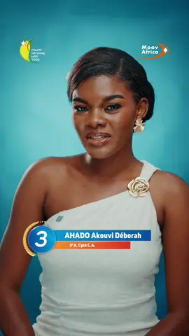 Douce, posée et confiante. AHADO Akouvi Déborah, candidate N°3, poursuit ses études en 3ème année Comptabilité - Administration. Elle incarne l’équilibre entre sérieux etélégance. Pour voter pour elle : Envoie 3 par SMS au 5550 ou compose *550# #MissTogo2026  #MoovAfricaTogo  #ConnectésAuMeilleur @Comité National Miss Togo 