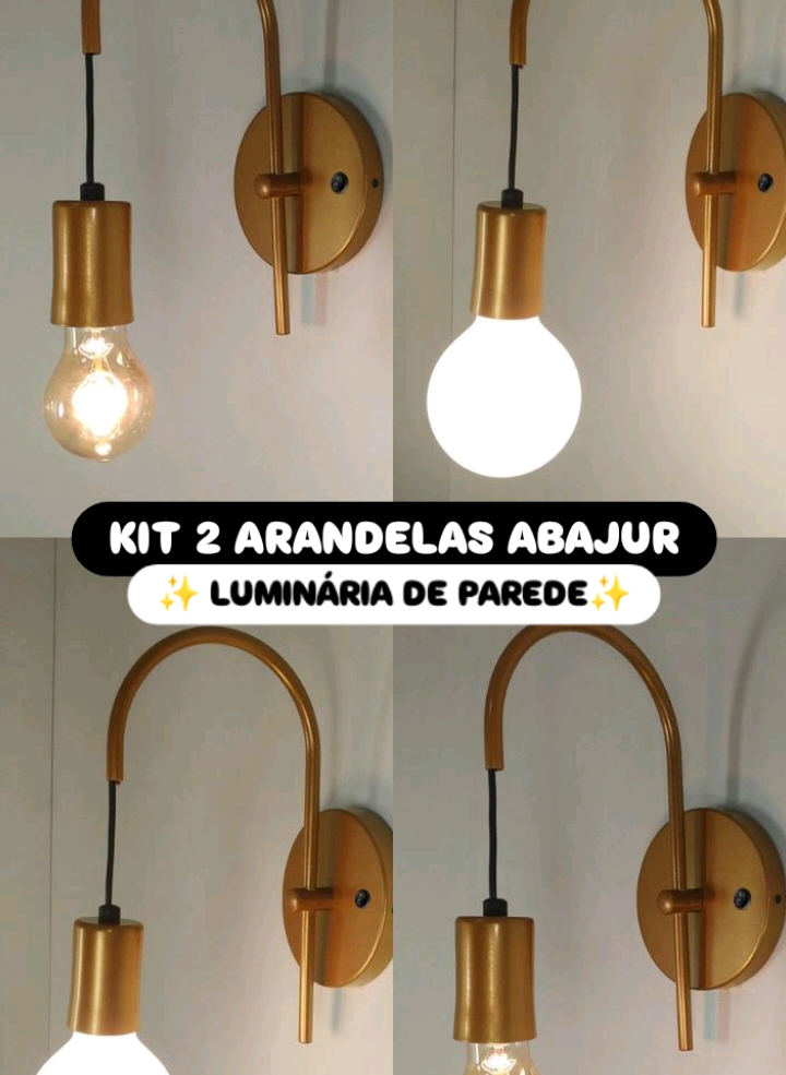 ✨💡 Deu match total na decoração! Esse Kit com 2 arandelas douradas deixa qualquer ambiente mais elegante, iluminado e com aquele charme que transforma o clima. Práticas, lindas e com acabamento impecável — é o toque perfeito para deixar a parede brilhando estilo e personalidade! 🤩 #viral #foryou #foryoupage #decor #Home 