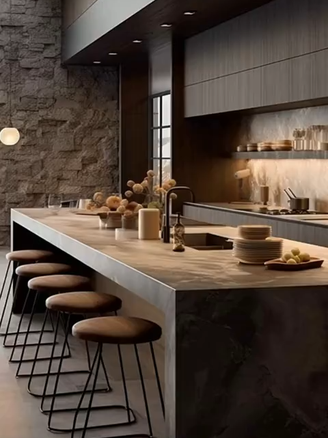 This stone-island masterpiece is the new definition of modern calm. Soft light, clean lines, unreal textures. #kitchenisland #modernluxury #interiordetails #homesofinstagram #fyp #textureddesign #minimaliststyle #stoneaesthetic #designtrend #homeinspo #kitchenvibes #sleekdesign