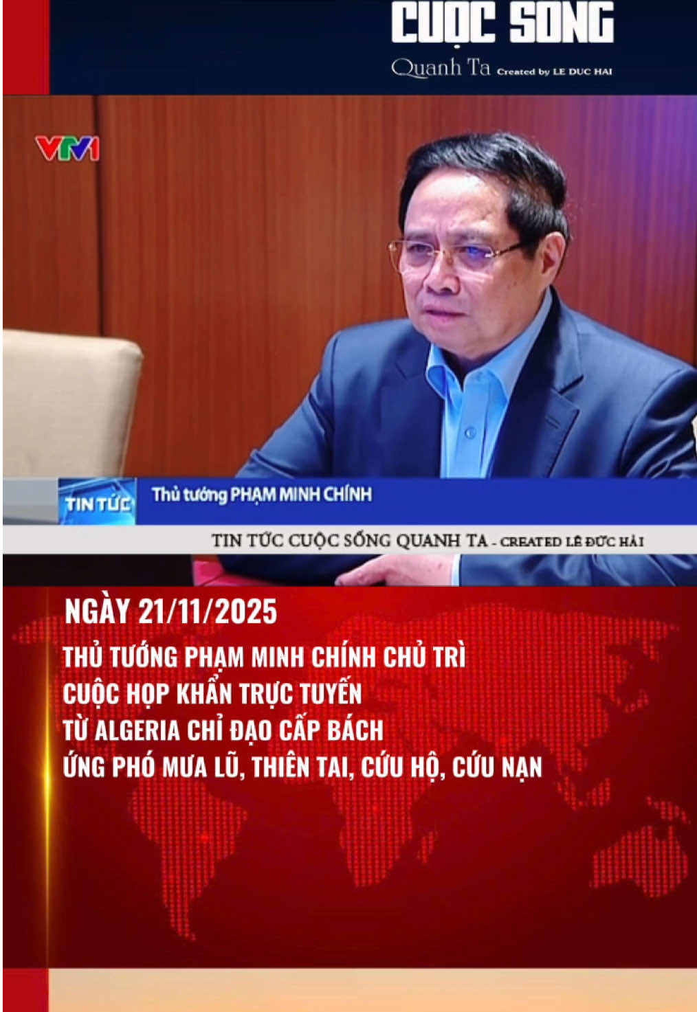 Vào 22h ngày 20/11 (theo giờ Hà Nội), từ Algeria, Thủ tướng Phạm Minh Chính đã chủ trì cuộc họp khẩn trực tuyến với lãnh đạo các bộ ngành, cơ quan, địa phương về tình hình và các giải pháp cấp bách ứng phó mưa lũ, thiên tai trên địa bàn một số tỉnh miền Trung. #cuocsongquanhta #tintuc #thutuongphamminhchinh #algeria #lulutmientrung 