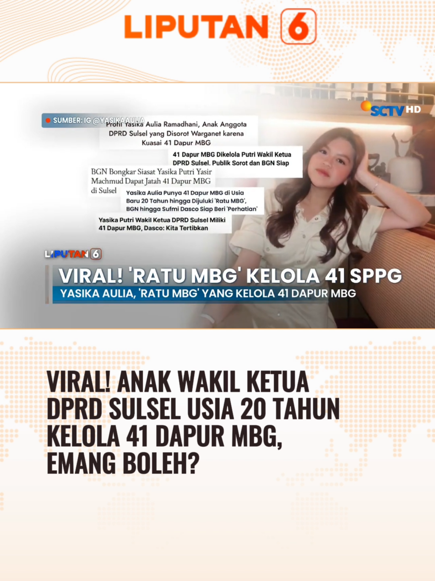 Viral! Anak wakil ketua DPRD Sulawesi Selatan diketahui kelola 41 dapur program MBG. Jika merujuk aturan Badan Gizi Nasional, setiap yayasan boleh mengelola maksimal 10 dapur. Wakil Kepala BGN katakan akan mengawasi izin operasional dapur MBG. #newssctv #liputan6sctv #liputan6 #makanbergizi #makanbergizigratis #mbg #sulawesiselatan #foryourinformation #beritatiktok #viralvideo #fyp #longervideos #fyp