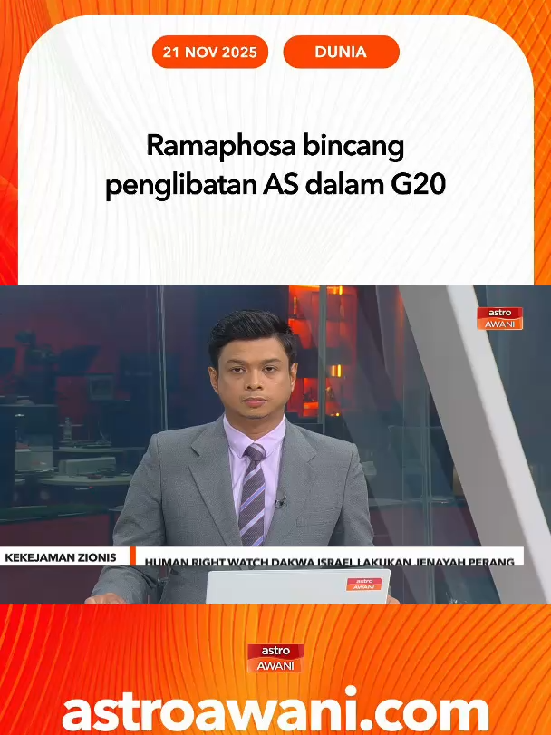 Presiden Afrika Selatan, Cyril Ramaphosa memaklumkan Pretoria sedang berbincang dengan Amerika Syarikat mengenai kemungkinan penglibatan dalam Sidang Kemuncak G20, walaupun pentadbiran Trump sebelum ini mengumumkan boikot. White House bagaimanapun menafikan dakwaan tersebut, menegaskan AS tidak akan sertai perbincangan G20. #AWANInews