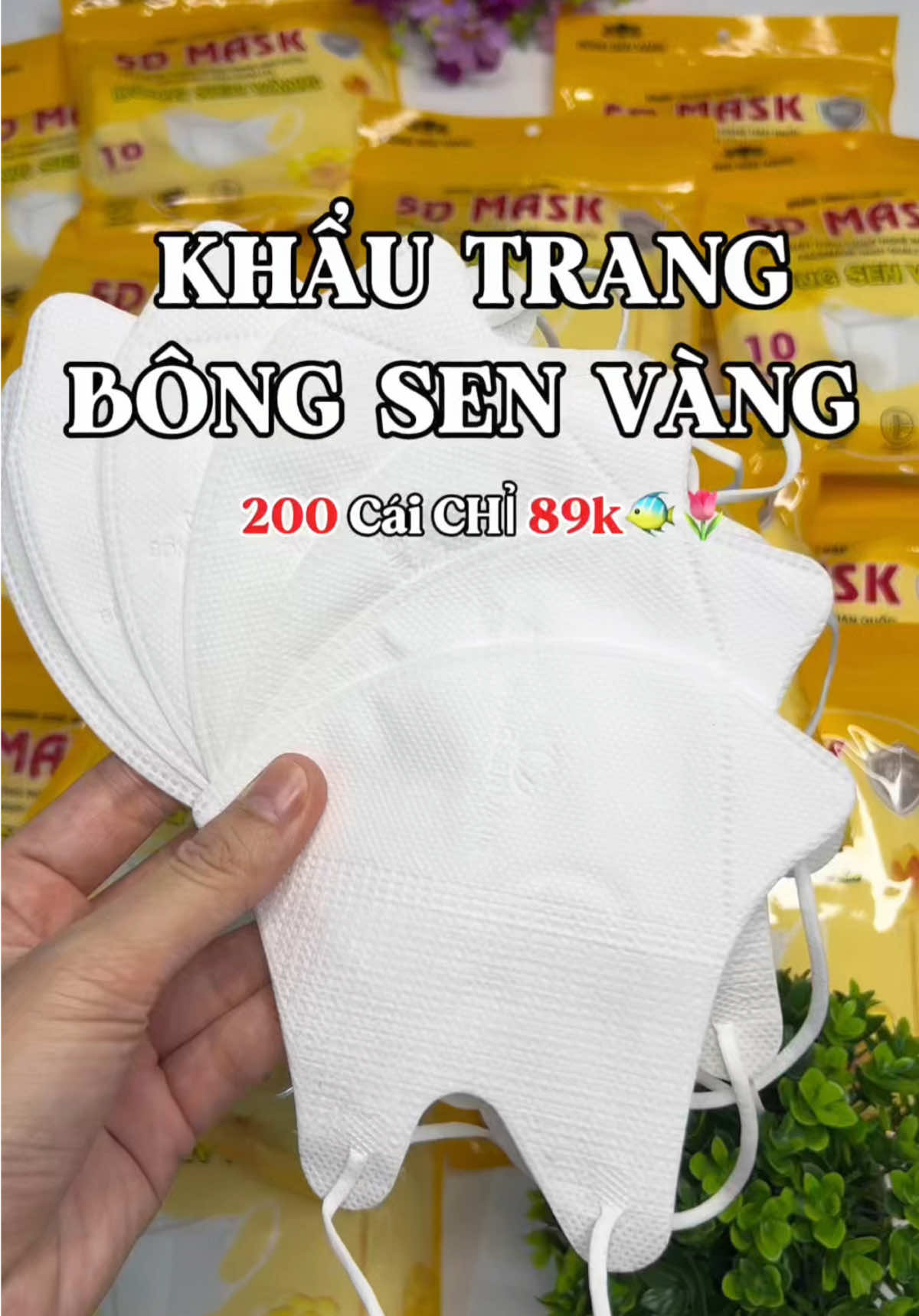 Khẩu trang bông sen vàng, 1 thùng to 200 chiếc chưa tới 90k hỗ trợ vận chuyển tận nhà #khautrang #khautrangbongsenvang #khautrangbongsenvang5d #xuhuong #viralllllll 