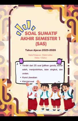 Siap hadapi SAS dengan lebih percaya diri! Dapatkan Latihan Soal SAS lengkap + kunci jawaban dalam format digital. Belajar lebih praktis, hasil lebih maksimal! 📚🔥 Soal Sumatif Akhir Semester (SAS) Kelas 1 terdiri dari mata pelajaran :  ✨ Bahasa Indonesia  ✨ Matematika ✨ Pendidikan Pancasila ✨ Seni Rupa Dengan membeli produk ini, kalian akan mendapatkan 4 mata pelajaran lengkap dalam satu paket! 📚 💥 Harga sangat terjangkau, tapi isi super lengkap! Sudah termasuk soal yang beragam (PG,benar salah, menjodohkan,isian singkat, dan uraian) jadi tidak perlu mencari bahan tambahan lagi. 💥 Tidak perlu ragu — cukup beli sekali, sudah hemat waktu, tenaga, dan biaya! 🛍️ 📲 Yuk chat kami di WhatsApp: wa.me 085659603736 📸 Lihat contoh produk di tiktok: @inicekgutari 🔗 Cek link yang disematkan di komen #saskelas1 #gurukreatif #matematika
