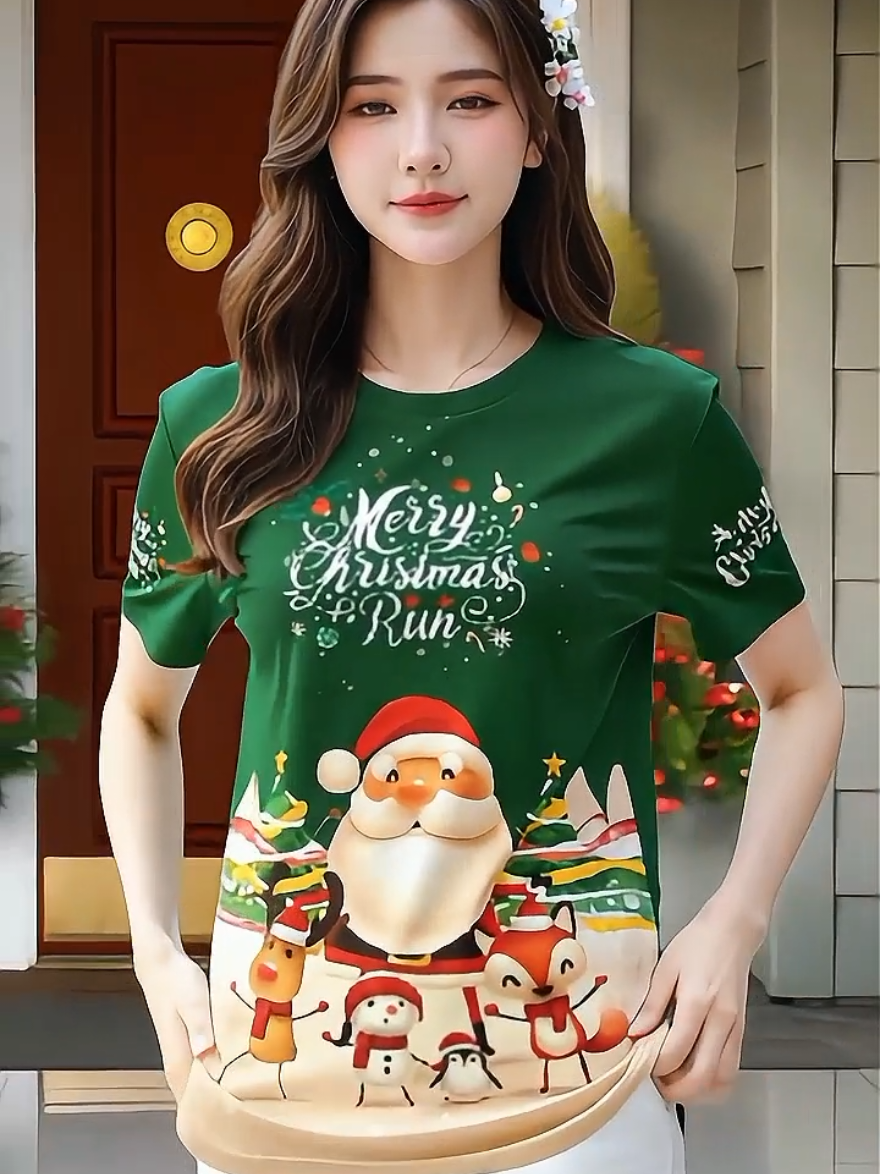 (Local delivery) 2026 New Christmas T shirts unisex family set perfect for parties featuring Santa Claus and snowman designs #trending #christmas #outfit #unisex #family 