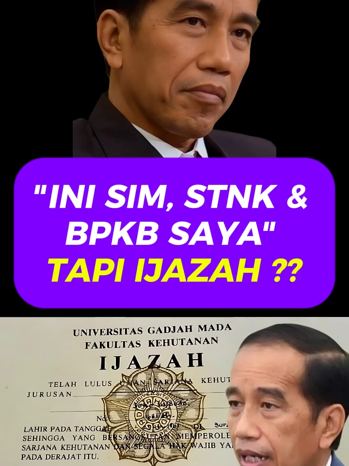 Jokowi Berani Dan Pede Tunjukkan SIM, BPKB, STNK Semua Ada. Hanya Saja Yang Ditunggu Rakyat Malah Gak Ada #jokowidodo #KasusIjazahPalsu #ijazahpalsu