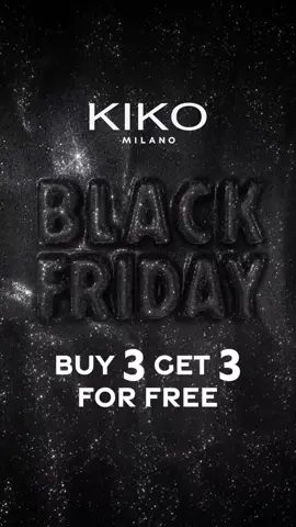 IT. IS. HERE. ⚡🖤 Our #KIKOBlackFriday 3+3 promo is live - and it’s open to everyone! ✨ Buy 3 products, get 3 FREE on the entire catalogue, online and finally in all #KIKOStores. Ready, set, shop! 🛍️ *Check locally as promo details and dates may vary by country. #KIKOMilano #blackfriday #beauty #BeautyTok #makeup #skincare 
