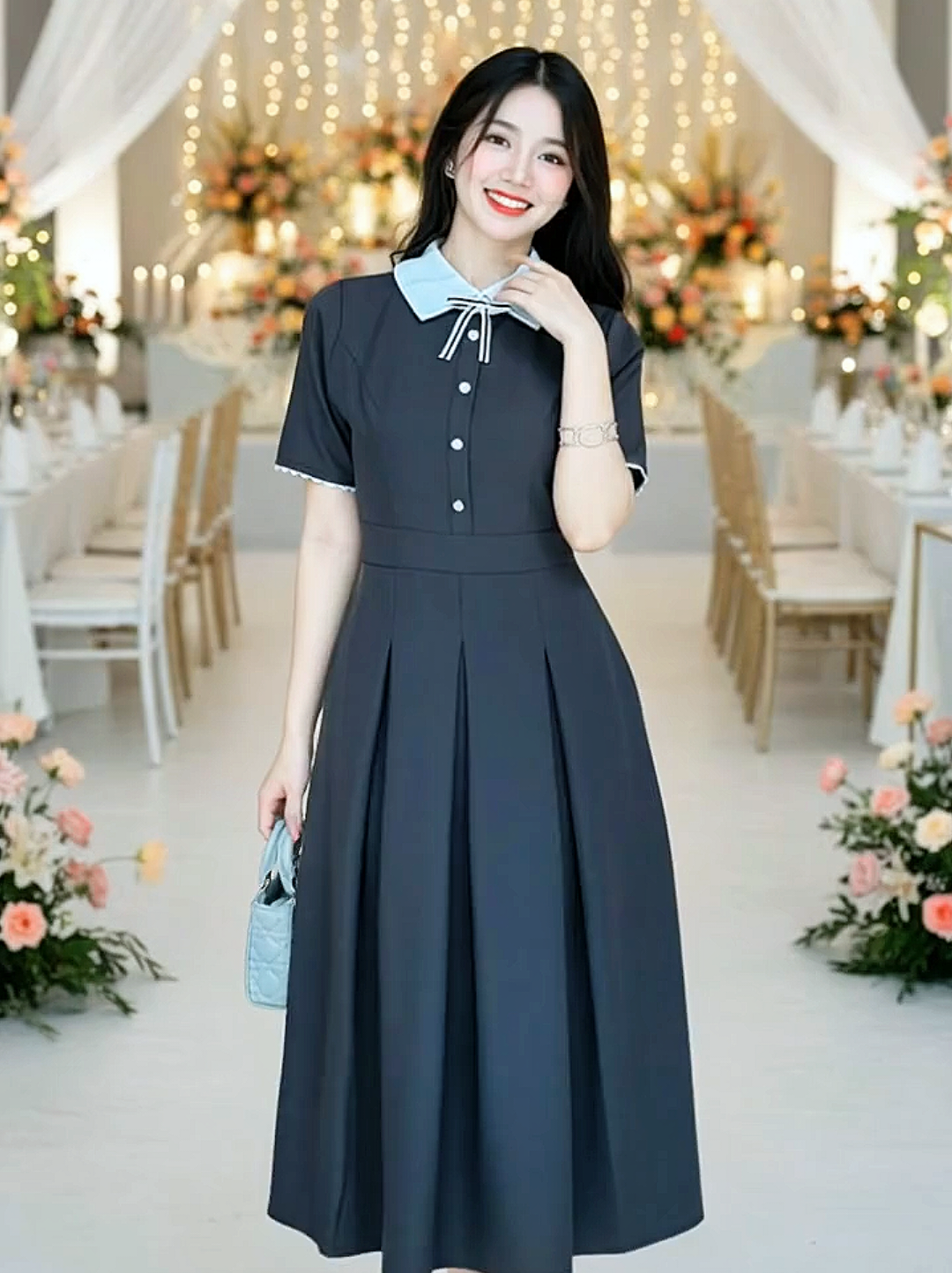 Chiếc váy khiến mình muốn cột tóc gọn, thoa chút son rồi ra phố 💄👗 #thoitrangnu #thoitrang #vaydutiecsangchanh #vaydutiec #xuhuongtiktok 