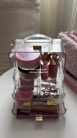 organize your makeup in this cute portable transparent makeup storage box 💄✨ #makeupbox #storagebox #cosmeticbox #makeupdrawer #ministorageorganizer