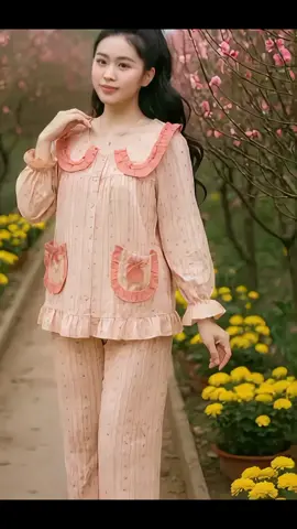 đồ bộ mặc nhà viền bèo túi đính nơ chất đũi vân mây mềm mại #thoitrangnu #dobomacnha #dobotieuthu #doboxinh #dobodep 