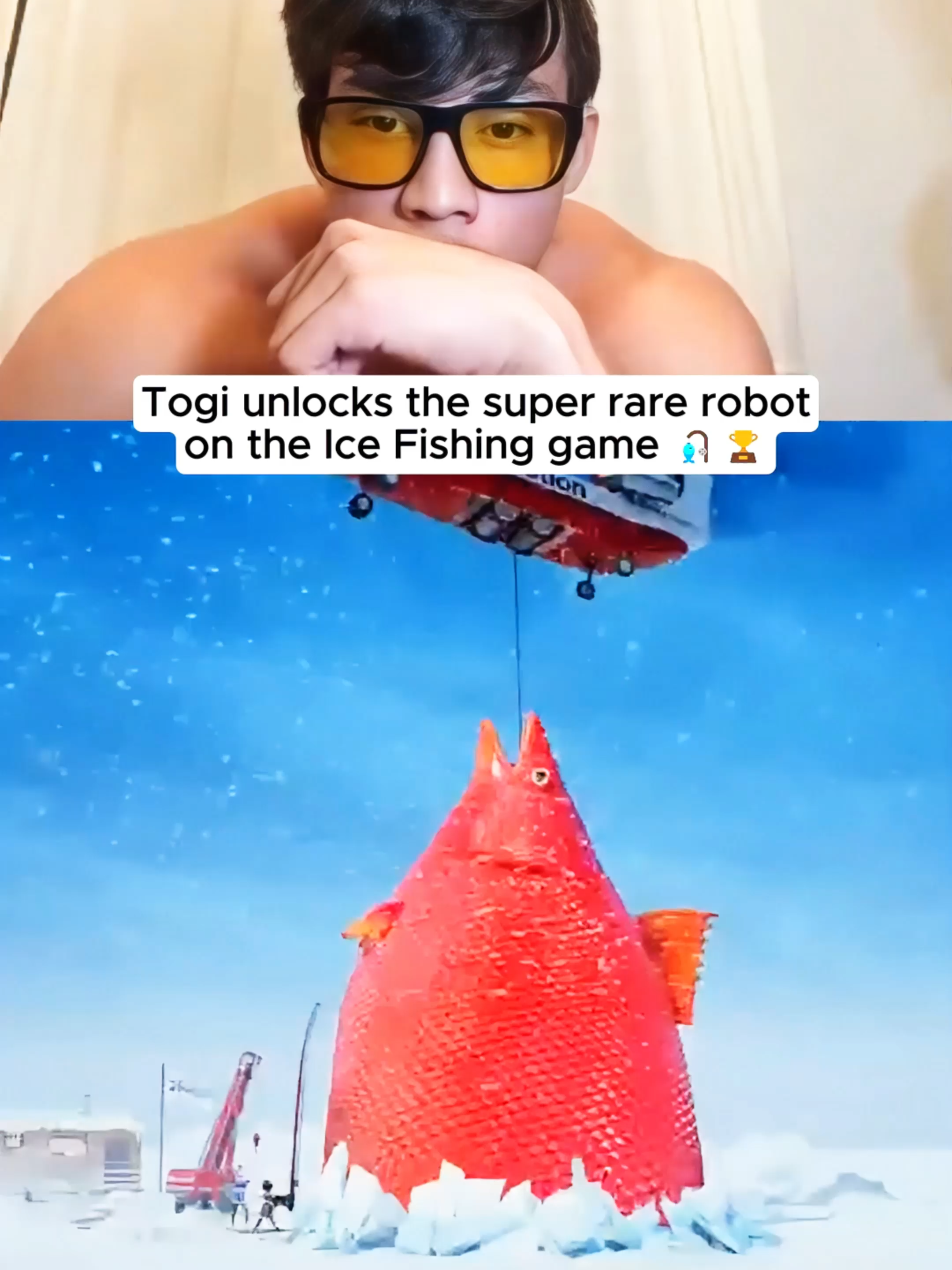 Togi unlocks the super rare robot on the Ice Fishing game 🎣🏆 #kickstreaming