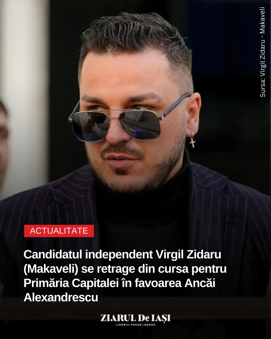 Virgil Zidaru, cunoscut online sub numele Makaveli, a anunțat că renunță la candidatura pentru Primăria București și o susține oficial pe Anca Alexandrescu. Zidaru a declarat pentru G4Media că „o admiră și îi mulțumește pentru discuțiile avute”. Decizia vine cu doar câteva zile înainte de alegeri și ar putea influența electoratul tânăr, activ pe TikTok și YouTube, unde Makaveli este foarte urmărit. Sursa: G4Media #alegeri2025 #bucuresti #politica #makaveli #virgilzidaru #ancaalexandrescu #stirizdi