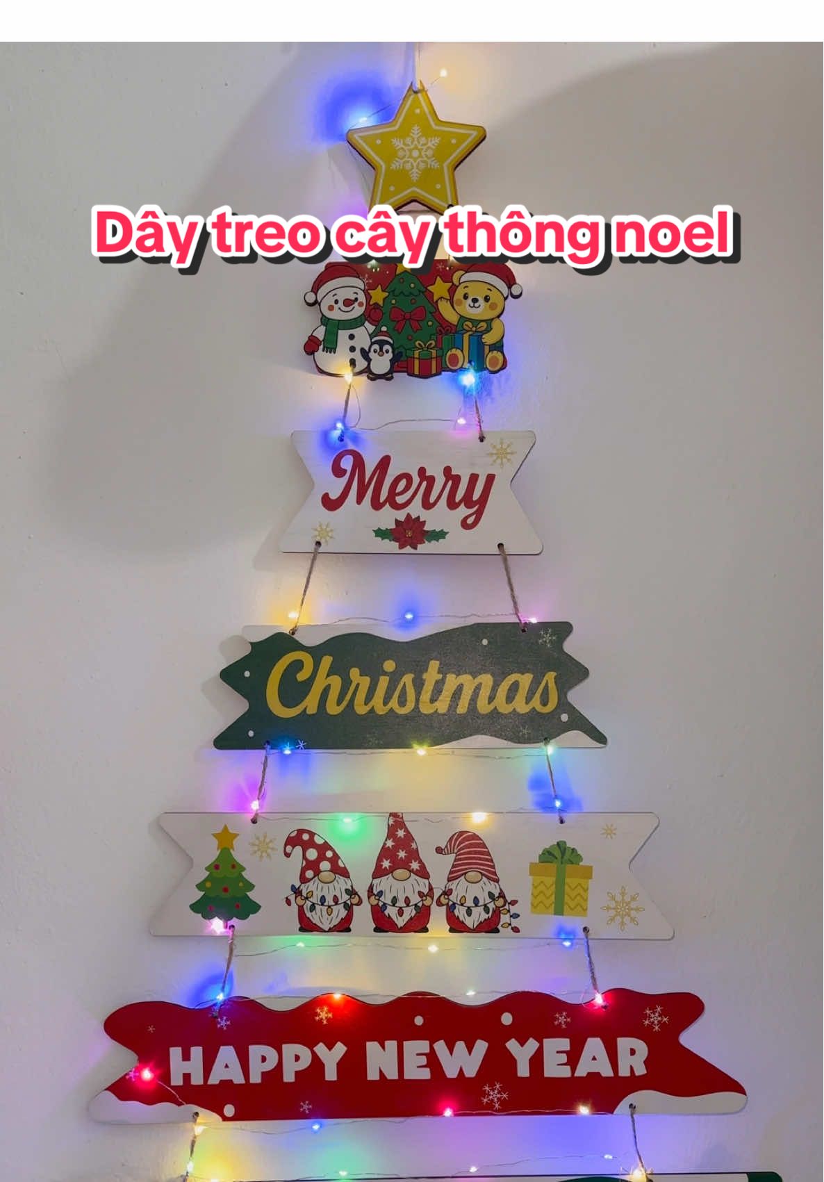 Dây treo cây thông noel gỗ siêu xinh kèm dây led  #caythongnoel #noel #trangtrinoel #TH✿ 