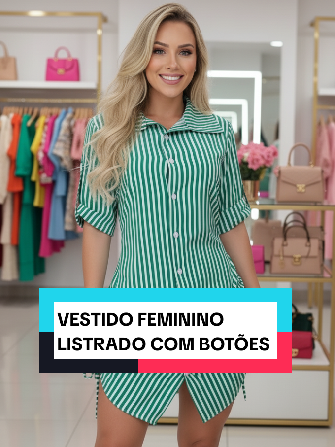 Vestido Feminino Listrado com Botões.😍❤️ #tiktokshop1111br #tiktokshopblackfridaybr #roupas #roupasfemininas #mulheres 