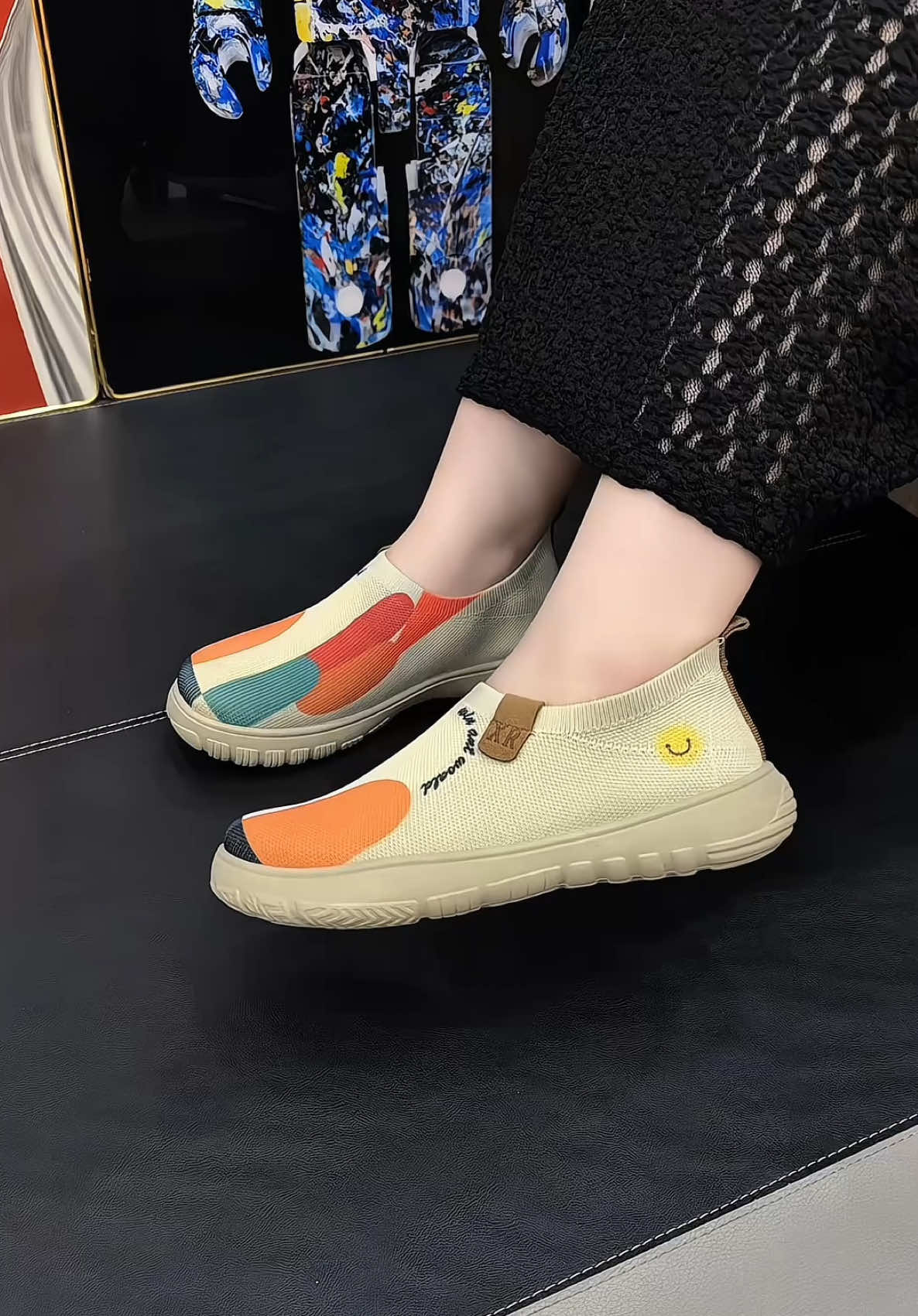 Giày lười vải dệt kim thiết kế phối màu, đế cao su mang êm chân #giayvai #giayluoi #giaydetkim #giaynu #xuhuong 