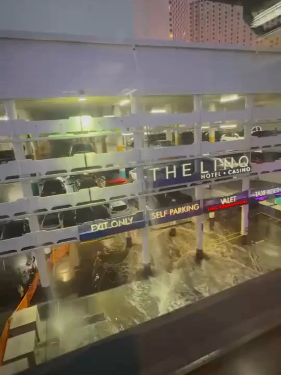 ICYMI: Heavy rounds of rain brought flooding to Las Vegas on Tuesday, just days before the start of the Formula 1 Grand Prix race. Video showed water rushing off the parking garage of a hotel. #f1 #formula1 #flooding #lasvegas