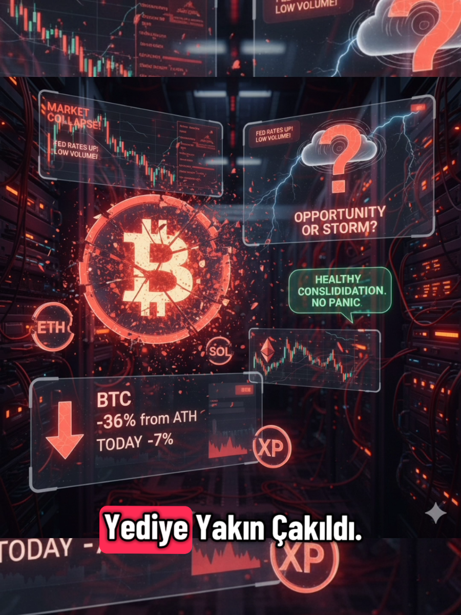 Bitcoin yıkılıyor! 🚨 Kripto piyasası haftanın en sert düşüşlerinden birini yaşıyor. BTC, 126K zirvesinden %36 aşağıda ve bugün bile %7’ye yakın çakıldı! Ethereum, Solana, XRP? Hepsi kırmızı! 🔻 Peki neden düşüyor? Fed’in faiz indirmeme sinyali → Riskli varlıklardan kaçış başladı. ABD tatil haftası → Hacim düşük, küçük satış bile büyük düşüş getiriyor. Binance CEO’su Teng ise sakin: “Bu düşüş sağlıklı bir konsolidasyon. Kâr realizasyonu, panik yok.” Ama volatilite hâlâ yüksek. Piyasa nefesini tutmuş bekliyor… Sence bu düşüş fırsat mı, yoksa fırtına yeni mi başlıyor? ⚡👇