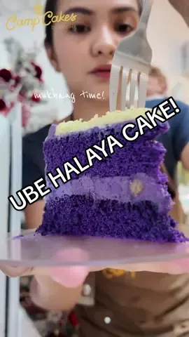 Replying to @Lyka 2 slices for taste test? Ube Halaya Cake with Custard & Cheese! Limited Edition #campcakesbykrisha #ubehalayacake 