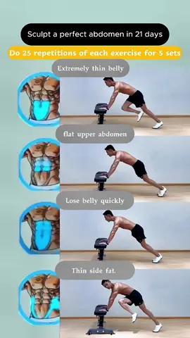 💯💪Sculpt perfect abs in 21 days! Do each exercise 25 times for 5 sets! #Fitness #gymmotivation #muscles #exercise #absworkout 