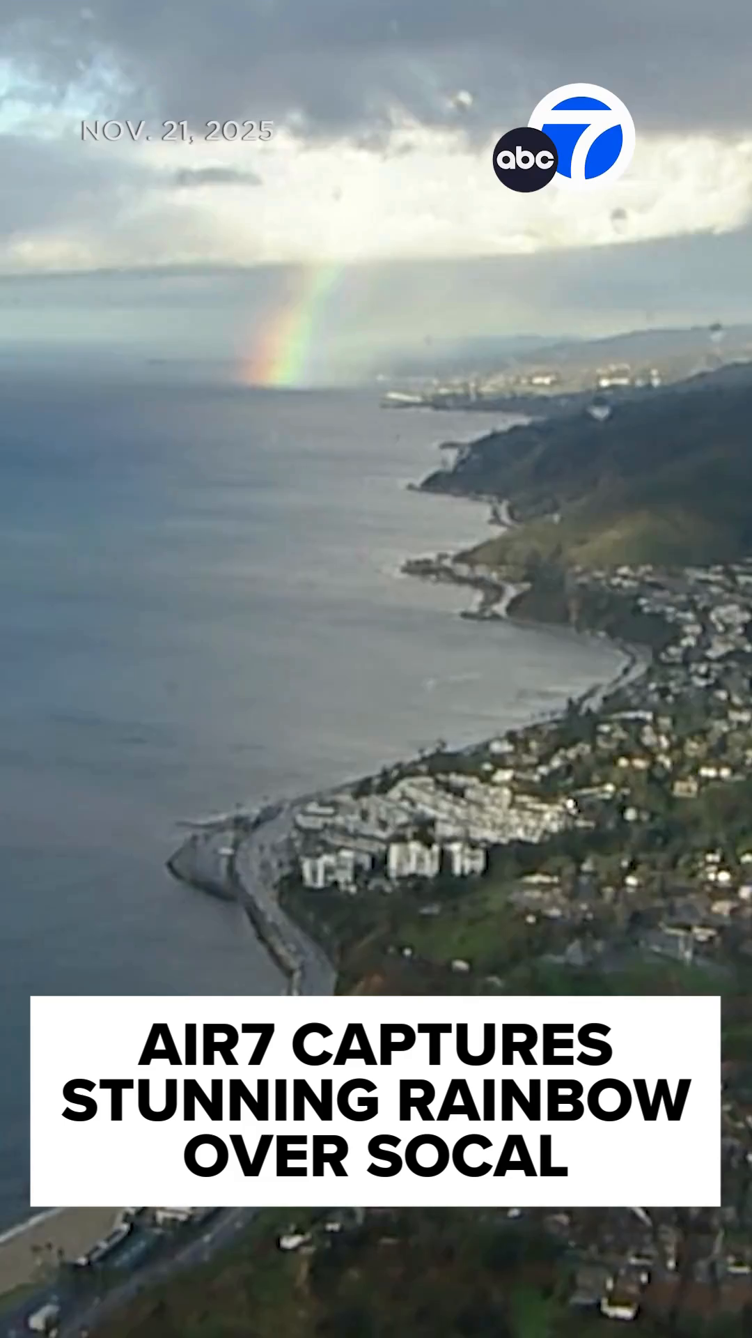 Check out this amazing shot from AIR7 this morning! We captured a stunning #rainbow over SoCal. 🤩🌈 #weather