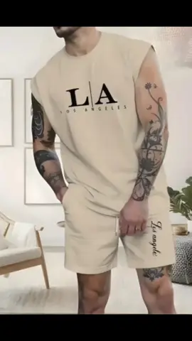 Conjunto Regata Machão L A Los Angeles Camiseta Camisa Masculina Bermuda Moletom com Bolso Algodão Esporte Casual