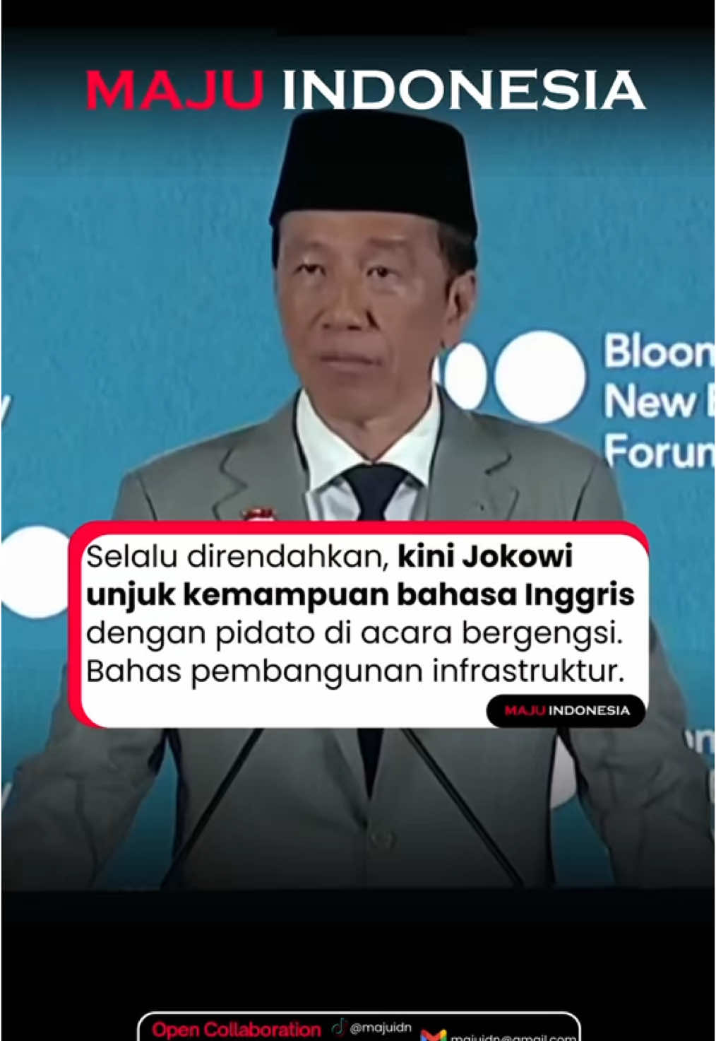 Presiden ke-7 RI Joko Widodo menyoroti keberhasilan pembangunan infrastruktur selama satu dekade pemerintahannya saat berpidato di Bloomberg New Economy Forum 2025 di Singapura. Ia menyatakan bahwa membangun ekonomi kuat untuk 280 juta penduduk Indonesia tidak bisa ditempuh dengan jalan pintas, sehingga pemerintah fokus pada hal-hal dasar seperti pembangunan jalan, pelabuhan, bandara, pembangkit listrik, hingga jaringan digital. Jokowi menegaskan, infrastruktur yang kuat adalah fondasi utama agar perekonomian bisa tumbuh berkelanjutan. Selain infrastruktur fisik, Jokowi juga menekankan kemajuan di sektor infrastruktur digital dan regulasi ekonomi. Dalam 10 tahun terakhir, Indonesia telah membangun pusat data, memperluas jaringan digital, serta menciptakan ekosistem yang mendukung tumbuhnya startup lokal seperti Gojek, Tokopedia, Halodoc, dan Traveloka. Menurutnya, regulasi yang tepat dan konektivitas digital menjadi kunci lahirnya inovasi dan transformasi menuju ekonomi cerdas, di mana pelaku usaha kecil hingga besar kini terhubung melalui sistem pembayaran digital seperti QRIS. ____________ #MajuIndonesia #MajuIDN #Indonesia #InfoBandung #Bandung #JakartaPusat #Jaksel #Jakpus #JakartaSelatan #JKTInfo #InfoSerpong #jawabarat #InfoTangsel #Tangerang #InfoTangerang #Jakarta #bekasi #InfoJakarta #infobekasi #Politik #Jabar #JawaBarat #InfoJabar #Prabowo #Jokowi #Bloomberg