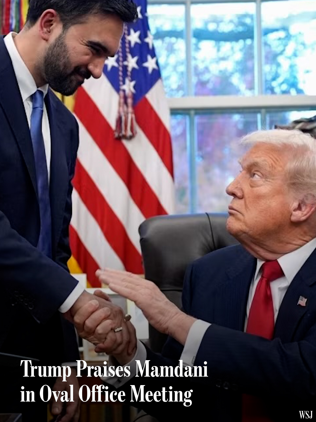 President Trump and New York Mayor-elect Zohran Mamdani met in the White House and largely avoided criticizing each other, despite trading barbs for the last few months. Photo: Yuri Gripas/Abaca/Bloomberg News