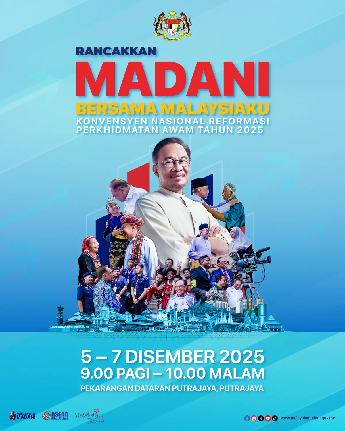 𝐏𝐫𝐨𝐠𝐫𝐚𝐦 𝐑𝐚𝐧𝐜𝐚𝐤𝐤𝐚𝐧 𝐌𝐀𝐃𝐀𝐍𝐈 𝟐𝟎𝟐𝟓, 𝐇𝐢𝐦𝐩𝐮𝐧 𝐏𝐞𝐥𝐛𝐚𝐠𝐚𝐢 𝐈𝐧𝐢𝐬𝐢𝐚𝐭𝐢𝐟 𝐔𝐭𝐚𝐦𝐚 𝐊𝐞𝐫𝐚𝐣𝐚𝐚𝐧 Pada 5 hingga 7 Disember ini, Putrajaya bakal menjadi tumpuan seluruh negara apabila rakyat, komuniti dan agensi kerajaan berhimpun dalam sebuah program nasional yang dipenuhi idea segar serta semangat pembaharuan. Daripada pameran interaktif hinggalah ke sesi libat urus bersama masyarakat, setiap segmen dirancang rapi untuk membawa rakyat lebih dekat dengan agenda reformasi negara. Bersiap sedia untuk Program Rancakkan MADANI, sebuah konvensyen berskala besar yang menampilkan visi baharu perkhidmatan awam, memperkukuh keberkesanan penyampaian kerajaan dan mengangkat nilai Malaysia MADANI dalam suasana yang inklusif, progresif dan bertenaga. Jumpa anda di sana! #ProgramRancakkanMADANI #BersamaMalaysiaku #KPKMMalaysia #Taatsetia #OurFoodOurFuture
