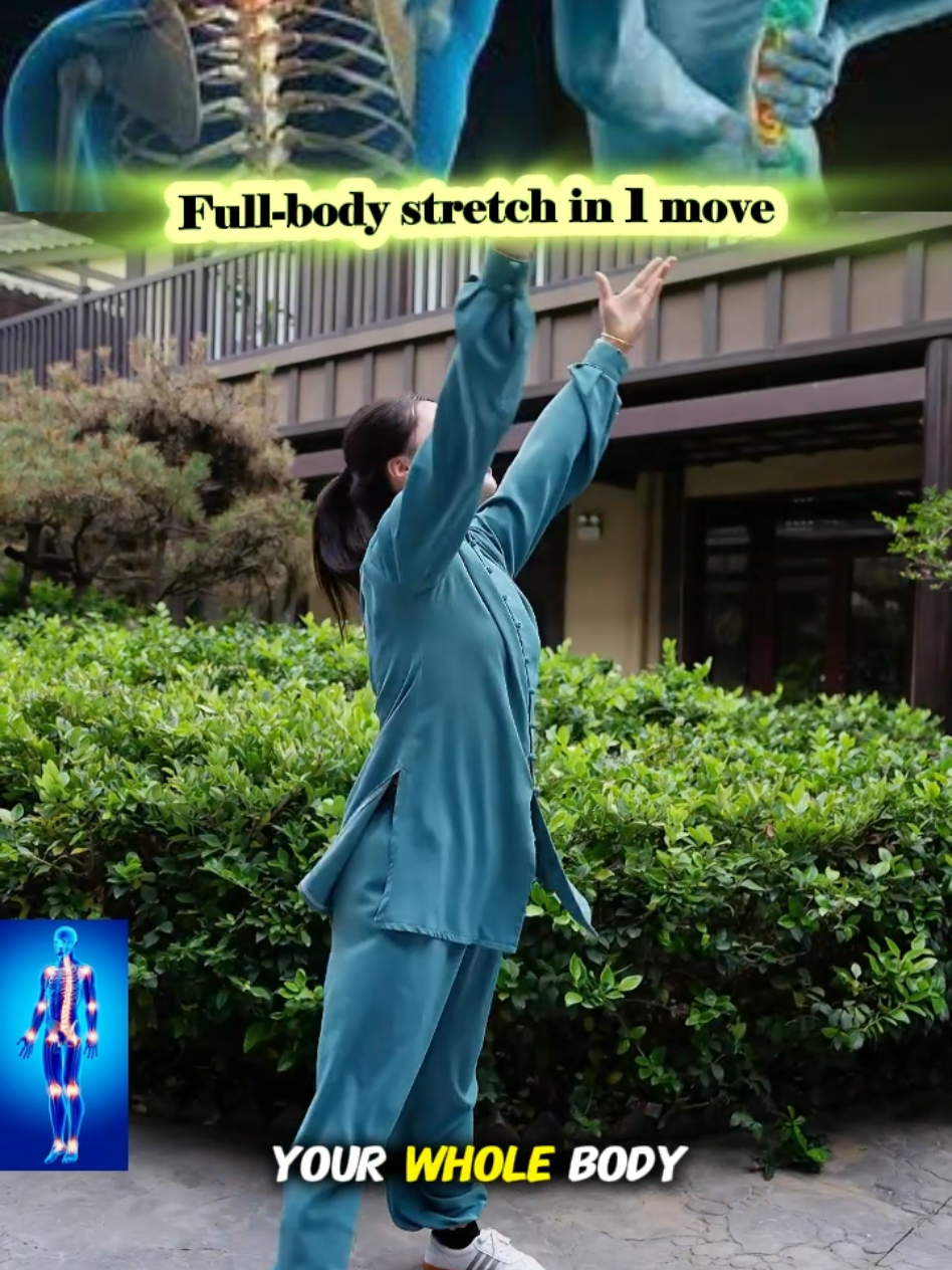 This movement stretches your entire body and makes you feel lighter. Practice it for one month and notice how flexible and relaxed you become. Which part of your body feels it the most? #healthroutine #fullbodystretch #morningexercise #wellnesstips #taichishare