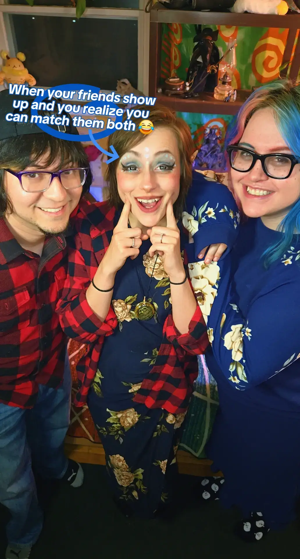 I cannot express how stoked I was when I realized her shirt matched my dress and I had the same flannel... 🤯 I had to throw them on, fashion be dammed, and get betwixt them as their fusion! 😁 My life is complete.  #friendshipgoals #friendshipforever #friendshipgoal  #friendshipismagic #matchingoutfits 