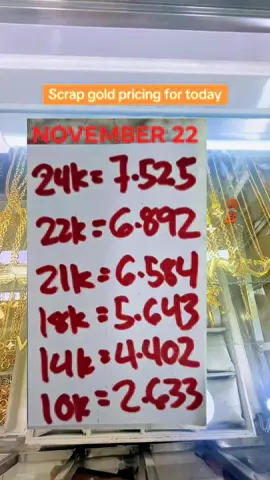 Scrap gold pricing at Arranque Nov 22, 2025. Nag stable na naman kahit papanu #foryoupage #fyp #gold #investment #fyppppppppppppppppppppppp 