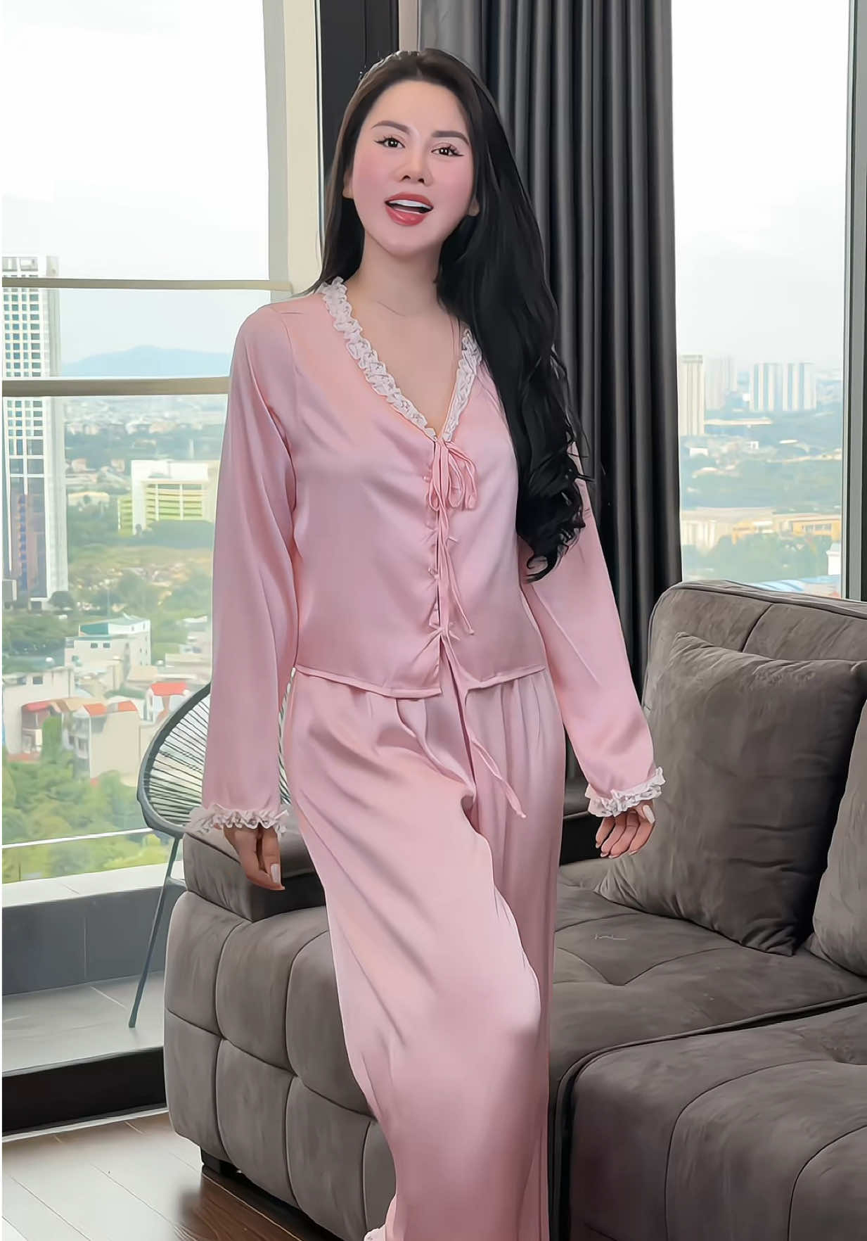 Pijama tay dài chất lụa latin mềm mại #viral #quynhchana 