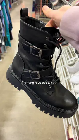 One pair was crazy but TWO??? The universe knew I needed them #raveoutfit #combatboots #thriftedfinds #edmtok #leatherboots 