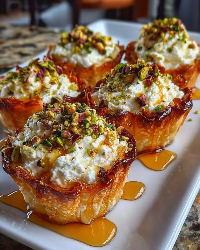 Ingredients: 1 cup crumbled feta cheese 1/4 cup Greek yogurt 1 tablespoon olive oil 1 teaspoon lemon juice 1/4 cup chopped pistachios 1 tablespoon honey 1/4 teaspoon chili flakes (for heat) Mini phyllo cups or toasted baguette slices for serving Directions: In a food processor, blend feta, Greek yogurt, olive oil, and lemon juice until smooth and creamy. Spoon the whipped feta mixture into mini phyllo cups or onto toasted baguette slices. Sprinkle each with chopped pistachios. In a small bowl, mix honey and chili flakes to create a hot honey drizzle. Drizzle the hot honey over the feta cups just before serving. Serve immediately as a savory-sweet appetizer or party bite. Prep Time: 10 minutes | Cooking Time: 0 minutes | Total Time: 10 minutes Kcal: 260 kcal | Servings: 6-8 cups Enjoy 👩🏼‍🍳✨🍯🌿 #honey #appitizer #gettogether #family #Foodie 