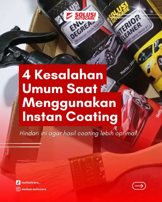 Kesalahan paling umum saat pakai instant coating adalah menyemprot terlalu banyak. Bukannya makin kinclong, malah bikin produk numpuk, jadi greasy (berminyak), dan debu gampang nempel! 🤢 Instant Coating SolusiAutoCare dirancang dengan formula konsentrat. Sedikit saja sudah cukup untuk melapisi satu panel dan memberikan efek hidrofobik yang kuat! 💧🛡️ Cukup 2-3 semprot per panel, lap merata, dan BOOM! ✨ Hasilnya glossy, licin, dan anti noda air. Lebih hemat, lebih efektif! Jadi, jangan buang-buang produkmu! Pakai SolusiAutoCare dengan benar dan dapatkan hasil premium! 😎 BELI SEKARANG #pengkilapmobil #SolusiAutoCare #fyp #viral #perawatanmobil 
