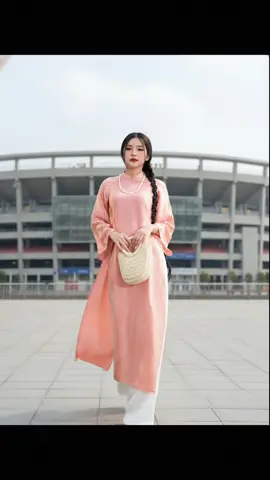 Áo dài Nguyệt Sa chất liệu chất liệu tơ lụa ánh kim, áo dài cách tân dáng suông cổ tròn#phucphaplinhdan #aodai #aodaitet #aodai2026 