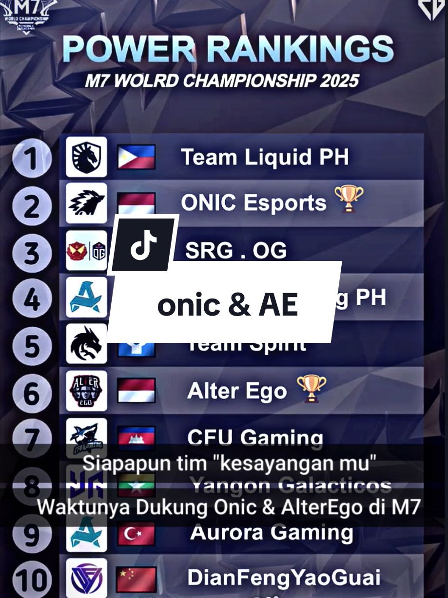 Siapa pun tim kesayangan mu waktunya hastag indo pride 🇮🇩🔥@ONIC Esports @Alter Ego Esports #onicesport #alteregoesports #m7 #mlbb #fyp 