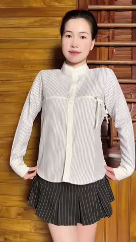 Áo sơ mi ren kẻ sọc cổ tàu #mỗingàymộtoutfit #lênxuhướng #aosominu 