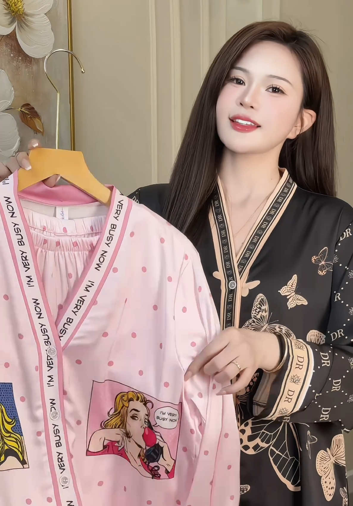 Bộ pijama dài tay cổ y lụa latin cao cấp #champhanreview #pijama 