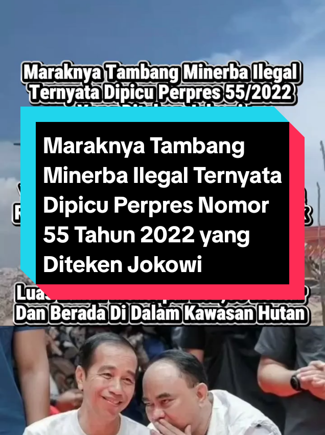 Maraknya Tambang Minerba Ilegal Ternyata Dipicu Perpres Nomor 55 Tahun 2022 yang Diteken Jokowi. Izin tambang mineral dan batu bara tak terkontrol.Keputusan ini buntut temuan tambang ilegal di provinsi Bangka Belitung (Babel) yang berpotensi merugikan negara Rp12,9 triliun.Satuan Tugas Penertiban Kawasan Hutan (Satgas PKH) telah membongkar aktivitas tambang ilegal di Kabupaten Bangka Tengah, khususnya di Desa Lubuk Lingkuk (bukan Lubuk Simpang) dan Desa Lubuk Besar, Kecamatan Lubuk Besar. Penertiban ini merupakan tindak lanjut dari Peraturan Presiden Nomor 5 Tahun 2025.- Lokasi Tambang Ilegal: ​Desa Lubuk Lingkuk: Luas area yang dibuka untuk penambangan mencapai 262,85 hektar dan berada di dalam kawasan hutan . ​Desa Lubuk Besar: Lokasi tepatnya berada di Dusun Nadi .Berdasarkan temuan Satgas,Awalnya, wilayah tersebut memiliki izin untuk penambangan pasir kuarsa. Namun, karena ditemukan kandungan timah, terjadi penyalahgunaan izin untuk penambangan timah ilegal . Badan Pengawasan Keuangan dan Pembangunan (BPKP) RI akan melakukan audit untuk menilai kerugian negara akibat praktik pertambangan timah ilegal di kawasan hutan tersebut .Saat ditertibkan, Satgas PKH mengamankan 21 unit excavator, 2 unit dozer, dan 1 genset. Selain itu, pihaknya juga mengamankan 10 unit alat hisap pasir. Febriel menambahkan, selain di daerah tersebut, pihaknya juga menertibkan 4 lokasi tambang ilegal lainnya di daerah Bangka seluas 102,37 hektare.Dalam penertiban, pihaknya mengamankan 27 unit excavator dan 3 unit alat hisap pasir. Satgas menghitung kerugian negara yang ditimbulkan oleh penambangan ilegal di 4 lokasi tersebut. #jokowi  #tambang  #esdm  #tambangilegal  #bangkabelitung 
