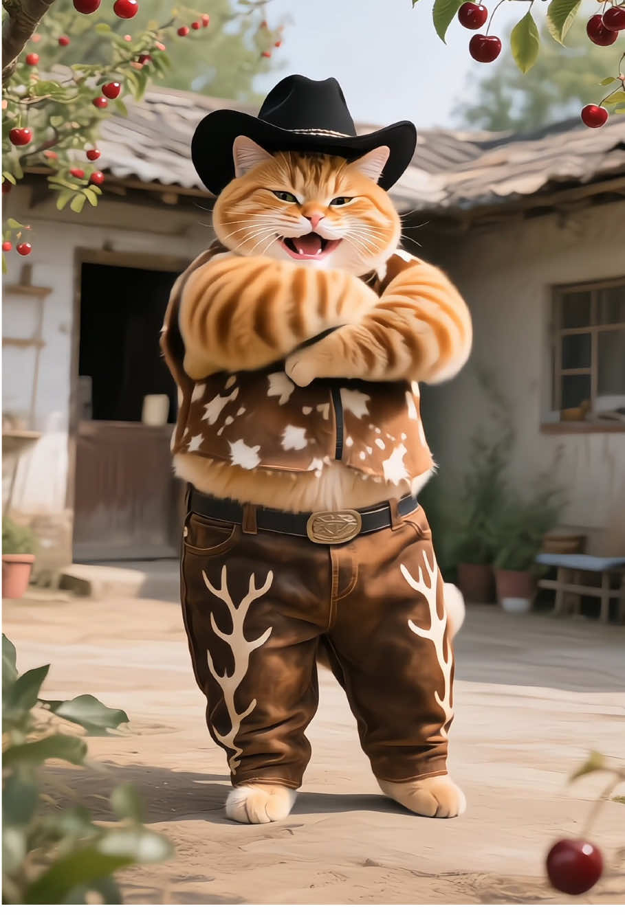 Fat orange cleverly teases the spotted deer!#cat #aicat #fatcat #orangecat #aicatfunny 