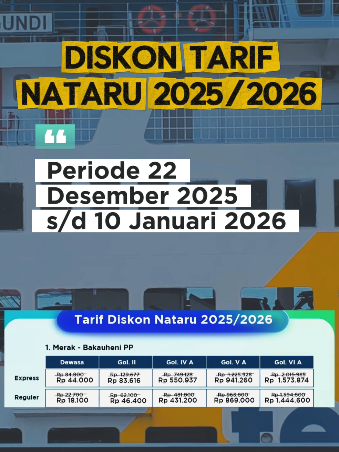 Libur Natal Tahun Baru 2025-2026 Ada Diskon Tarif di Penyeberangan Merak Bakauheni #infotarif #infomerakbakauheni #infopenyeberanganmerakbakauheni #infotiket #infomerakbakauheni 