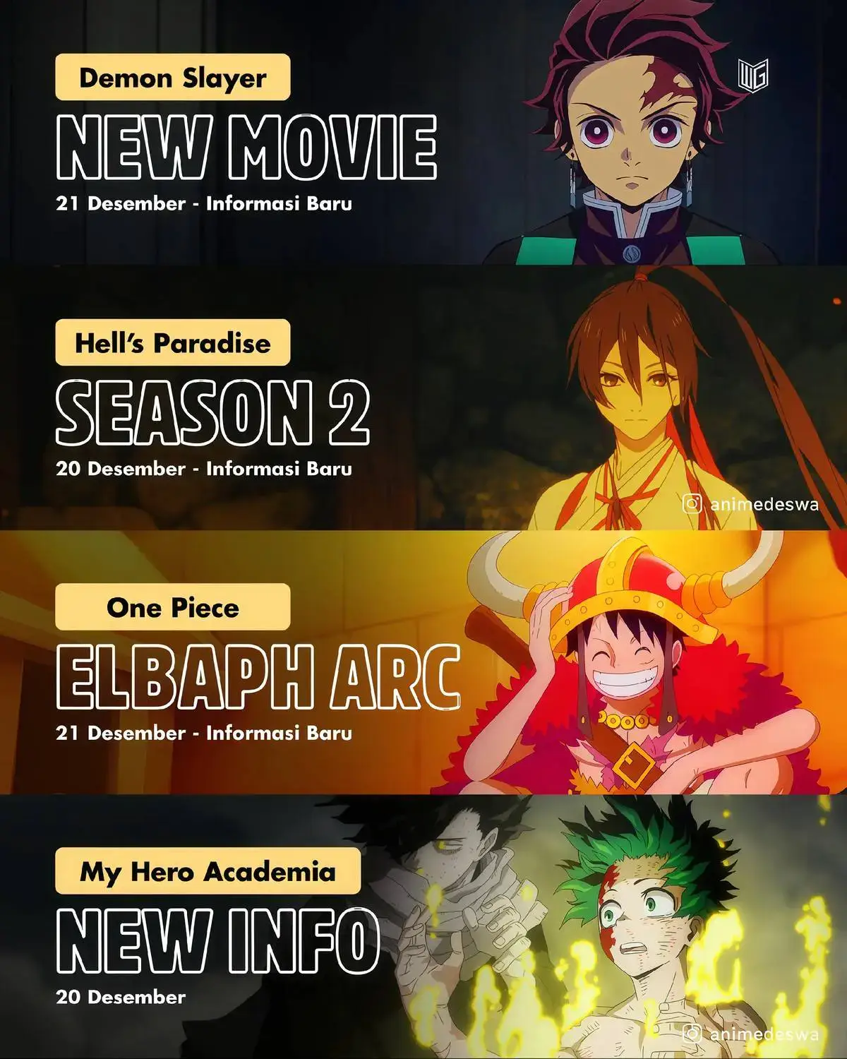 Jump Festa kembali tahun ini, dijadwalkan berlangsung pada 20-21 Desember di pusat konvensi Makuhari Messe di Chiba, Jepang. Acara ini akan menampilkan semua merek Shueisha dan Jump, menawarkan para penggemar akhir pekan yang penuh dengan manga, anime, dan acara panggung langsung. Para hadirin dapat menantikan booth pameran, preview eksklusif, dan pengumuman menarik dari serial favorit mereka.  Sumber: Jump Festa Official #wibugadungan #anime #infoanime #animenews