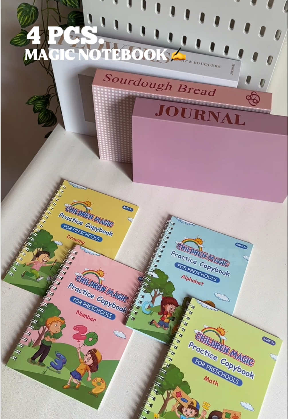 4pcs sank magic practice copybook for age 3 above! It's reusable and with free pen and refill! Math, alphabet, drawing and number notebook. #tracingbook #magicsankbook #practicebook #educationalbooks #kidsbook