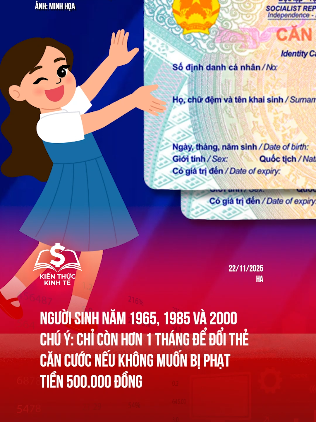 Người sinh năm 1965, 1985 và 2000 chú ý: Chỉ còn hơn 1 tháng để đổi thẻ Căn cước nếu không muốn bị phạt tiền 500.000 đồng #kienthuckinhte #taichinhkinhte #titkoknews #phattien #cancuoccongdan #cccd