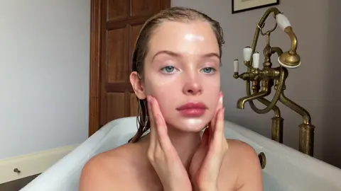 @rhode skin  My daily beauty routine with eye patches cleanser barrier butter blush piggy lip liner peptide lip (salty tan) #skincare #rhode #rhodeskin 