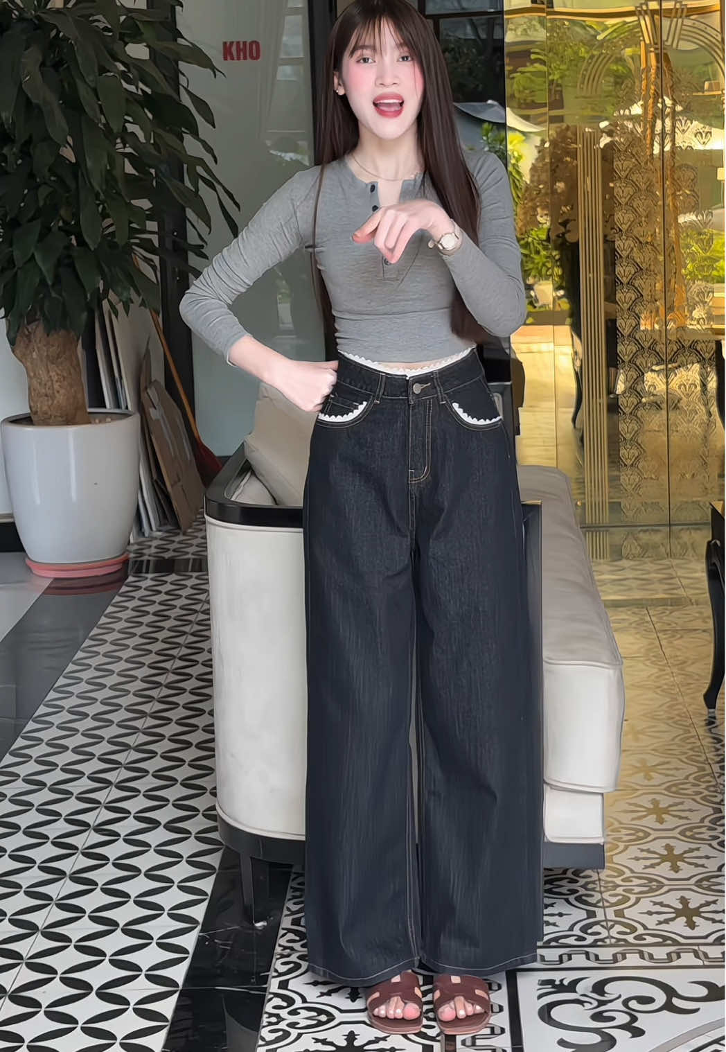 Qua jean phối ren #quanongrong #quanjean #tinhxinhclothing 