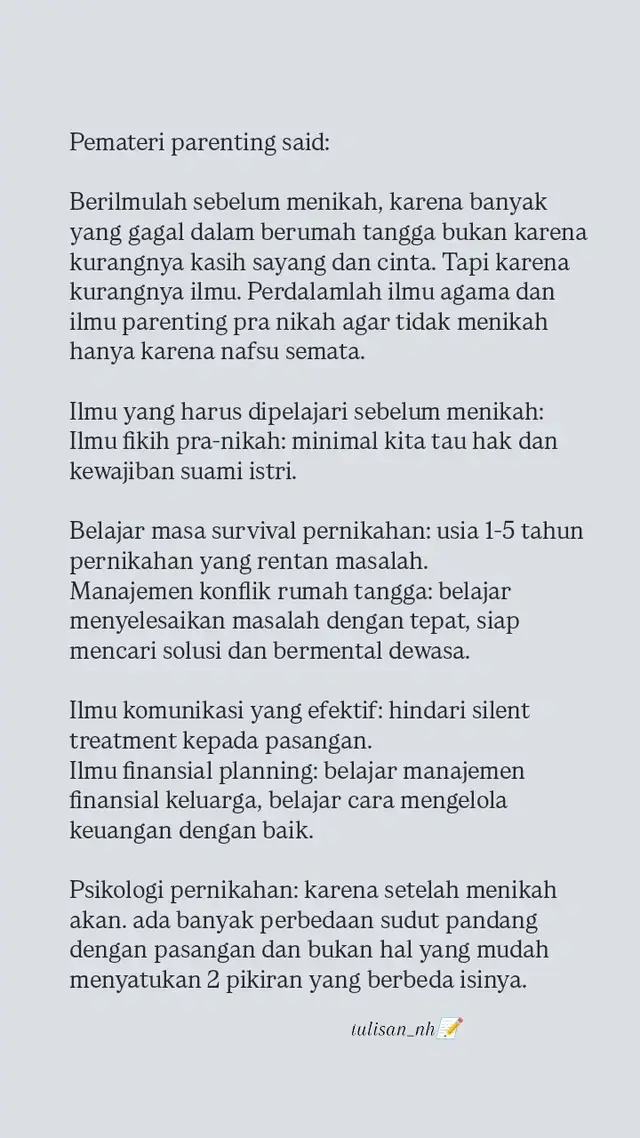 Belajar ilmu parenting pra nikah shaliha sebelum kamu menikah😊🙏🏻📝. #qoutes #pernikahan #parenting #nasehatdiri #fypツ #berandatiktok 
