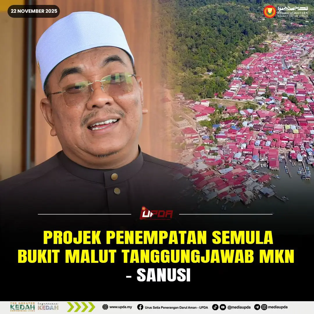 PROJEK PENEMPATAN SEMULA BUKIT MALUT TANGGUNGJAWAB MKN - SANUSI KUALA KETIL - Menteri Besar Kedah, Datuk Seri Muhammad Sanusi Md Nor menegaskan penyelesaian isu penempatan di Bukit Malut, Langkawi, terletak di bawah tanggungjawab Majlis Keselamatan Negara (MKN) memandangkan kawasan itu melibatkan projek agensi berkenaan sejak awal. Menurut beliau, kerajaan negeri sudah beberapa kali mengemukakan surat kepada MKN berkaitan pengambilan tanah berhampiran kawasan tersebut bagi tujuan pembangunan penempatan baharu. “Memang kita (kerajaan negeri) bersedia bila-bila masa. MKN kena atur, saya dah hantar beberapa kali surat kepada MKN untuk mereka buat pengambilan tanah di sebelah itu,” katanya ketika ditemui selepas Majlis Penghormatan dan Penghargaan Kepada Pelajar Lepasan Pondok Negeri Kedah 2025 di Universiti Islam Antarabangsa Sultan Abdul Halim Mu’adzam Shah (UniSHAMS), hari ini. Sanusi berkata, kerajaan negeri bersedia menawarkan pemaju untuk membangunkan rumah baharu bagi masyarakat di situ, namun MKN perlu menyediakan tapak yang sesuai. “Orang Bukit Malut memang tunggu rumah siap, mereka nak beli, bukan nak free (percuma). Projek itu projek MKN, jadi MKN kena selesaikan dengan sediakan tapak, kita (kerajaan negeri) cari pemaju buat rumah dan jual rumah itu,” jelasnya. Beliau turut memaklumkan, wakil masyarakat Bukit Malut telah menyatakan kesediaan untuk membeli rumah yang disediakan, namun menunggu lokasi baharu penempatan tersebut. “Kehidupan mereka berasimilasi dengan laut. Kegiatan ekonomi pun di laut. Tempat paling sesuai dekat laut, sebelah yang mereka duduk sekarang,” katanya. Tambah beliau, kawasan penempatan sedia ada melibatkan tanah milik Permodalan Kedah Berhad (PKB) dan sebahagian lagi tanah kerajaan di bawah Jabatan Hutan. “Kita mahu penduduk beralih ke penempatan sah, lebih teratur sebaik pembangunan baharu disiapkan,” katanya. Mengulas dakwaan wujudnya pelarian luar yang datang ke Bukit Malut, Sanusi tegaskan, tidak mempunyai maklumat berhubung perkara itu. “Saya tak tahu. Tak ada maklumat, mungkin ada, mungkin tak ada. Itu persepsi orang,” katanya. Sanusi memaklumkan, komuniti Bukit Malut bukan kumpulan pelarian Rohingya seperti dakwaan sesetengah pihak, sebaliknya berstatus Melayu Islam Kedah (MIK) yang telah berada di kawasan itu sejak 1983 di bawah projek MKN. “Penduduk di Bukit Malut bukan orang Rohingya. Mereka orang MIK dan boleh cakap Melayu, cakap Kedah. Rohingya mana boleh cakap Melayu, Kedah lagi tak boleh,” katanya. Program penempatan semula perumahan Bukit Malut sudah berlarutan lama dan sehingga kini belum menampakkan perkembangan baharu. #UrusSetiaPeneranganDarulAman #UPDA #mbkedah  #bukitmalut #langkawi 